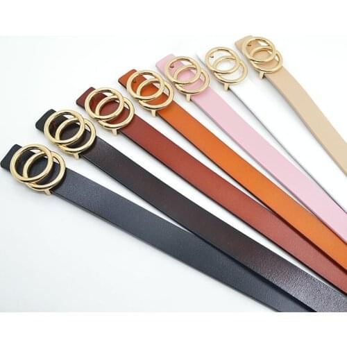 New Round Buckle Belt Lady Leather Belt Dress Belt Lady Women Clothes Women Double Ring Buckle Leather Belt Female Straps