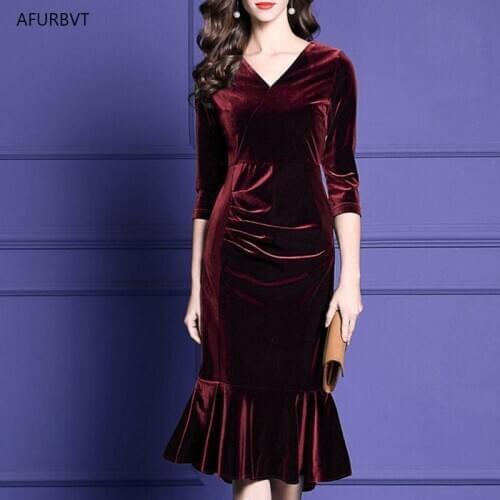 Spring Autumn Dress Women 2020 Casual Vintage Ball Gown Velvet Plus Size 4XL Sexy Long Party Dresses Mermaid Ruffles Vestidos