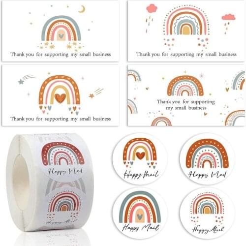 Rainbow Round Cartoon Sticker Cute Rectangle Commercial Greet Card Thank You Card Paper Gift Decorate Child Party Sticker