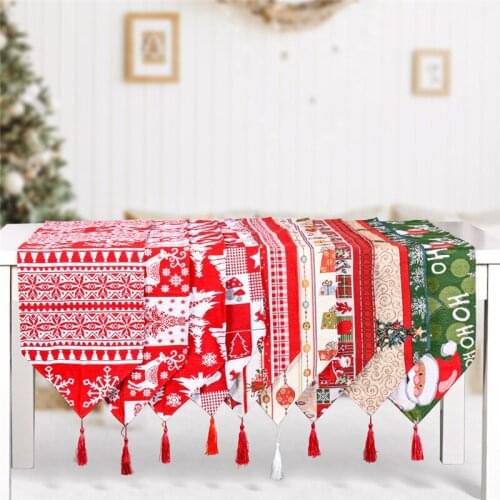 Christmas Party Linen Table Runner Merry Christmas Decorations for Home 2020 Snowman Xmas Tree Table Runner Happy New Year 2021