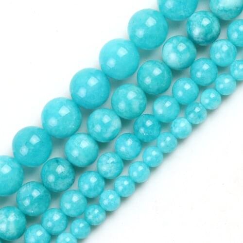 Natural Angelite Stone Blue Beads Smooth Round Loose Spacer Beads For Making Jewelry DIY Bracelets 15'Strand 4/6/8/10mm