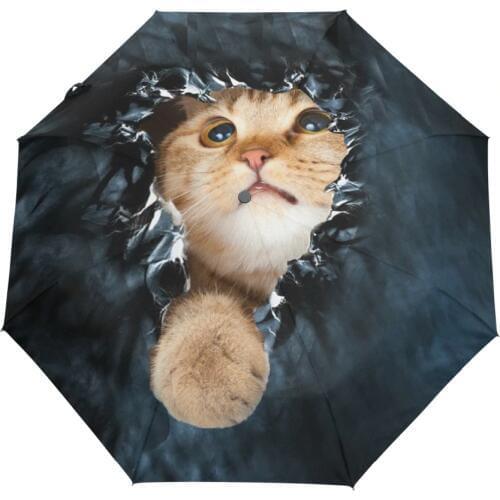 Genuine Brand Folding Umbrella Rain Women Black Quality Automatic Sun Umbrellas Anti UV Cute Cat Pattern Sunscreen Beach Parasol