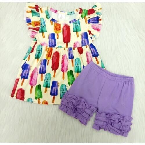 High quality girl boutique outfit cute baby girl Popsicle top and purple shorts set toddler girl clothes summer
