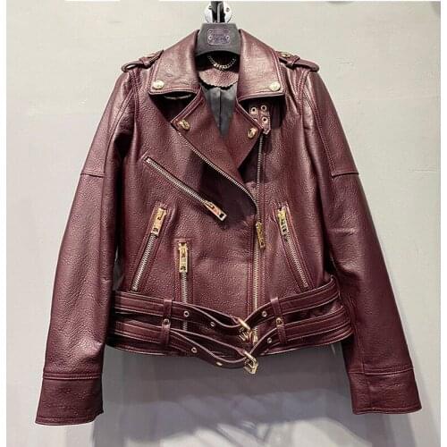 2021 Winter Autumn Women Jacket Motorcycle Biker Genuine Leather Coats Zipper Real Sheepskin Female Jacket Coat
