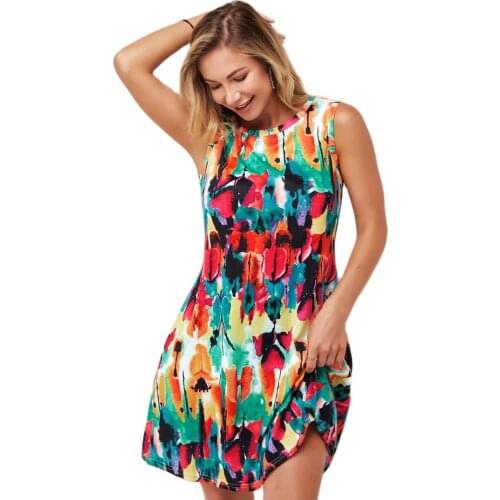 Summer 2021 Women Tank Dress Sleeveless Boho Print Dress Fashion Streetwear Elegant Ladies Clothing Vintage Mini Dresses Vestido