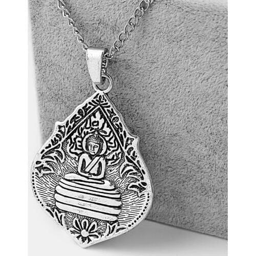 1PCS Water-drop/Teardrop Flower Buddha Charm Pendant Link Chain Necklace Lagenlook