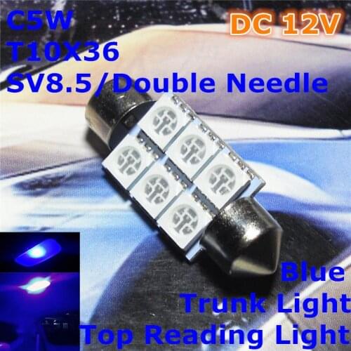 12V LED Blue Color Car Double Needle Bulb Lamp(2*3*5050 SMD Lamp)C5W 36mm for Top Reading Trunk Licence Board Light