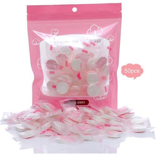 Outdoor Travel Disposable Candy Compression Face Towel Accessories 50Pcs Portable Wash Towels Tablet Capsules Non-woven