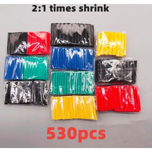 530pcs/Set Polyolefin Shrinking Assorted Heat Shrink Tube Wire Cable Insulated Sleeving Tubing Set 2:1 Waterproof pipe sleeve