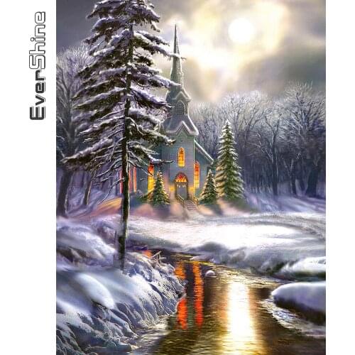 Evershine Diamond Painting Winter New Arrival Diamond Embroidery Tree Cross Stitch House Mosaic New Arrival Scenery Home Decor