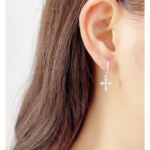 Amaiyllis S925 Sterling Silver Minimalist Cross Drop Earrings Personalized Fashion Light Luxury Hoop Earrings Jewelry For Women
