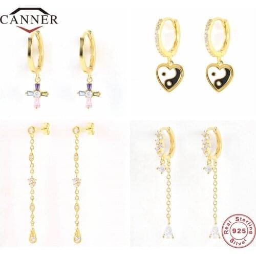 CANNER Luxury 100% 925 Sterling Silver Zircon Crystal Hoop Earrings for Women Circle Round Huggie Earring Jewelry Pendients Gift