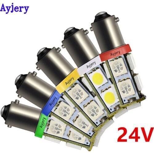 AYJERY 300PCS BA9S T11 T4W 5050 9 SMD LED Light Bulb Super Bright Indicator Reading Lamps White Clearance Light 24V DC White Red