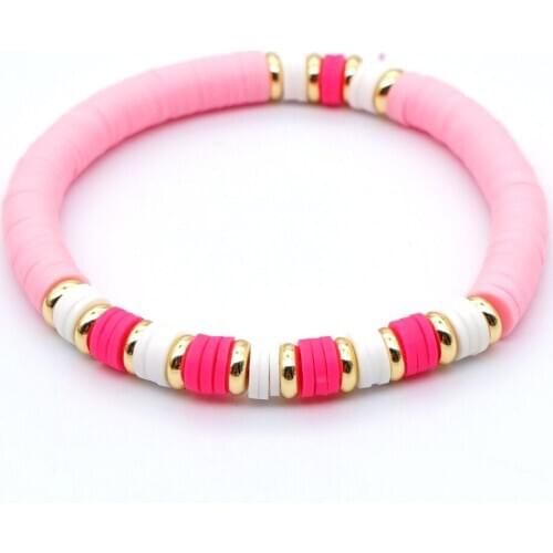 Go2Boho Heishi Disc Bracelet 6mm Polymer Clay Beads Braclet Women Summer 2020 Fashion Jewelry Bohemian Armbanden Pink Bracelets