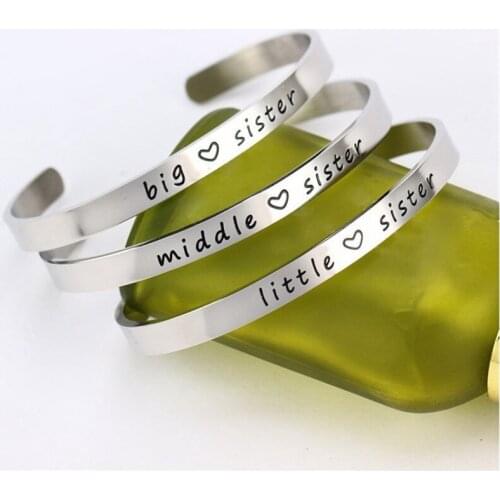 Bracelet Bangle Silver Charming Family Big Middle Gift Love Little Sister Charm