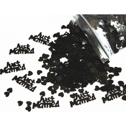Black Just Married heart Foil Metallic confetti vintage Wedding party Table Scatters decoration sprinkles sequin
