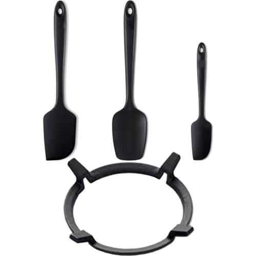 3Pcs Black Silicone Spatula Set 600 Fahrenheit Heat-Resistant & 1Pcs Black Wok Stands Cast Iron CNIM Hot