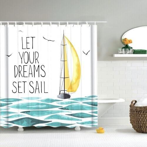 Dafield Shower Curtain Nautical 180x180cm Pirate Sailboat Anchor Marine Navy Blue With Hooks