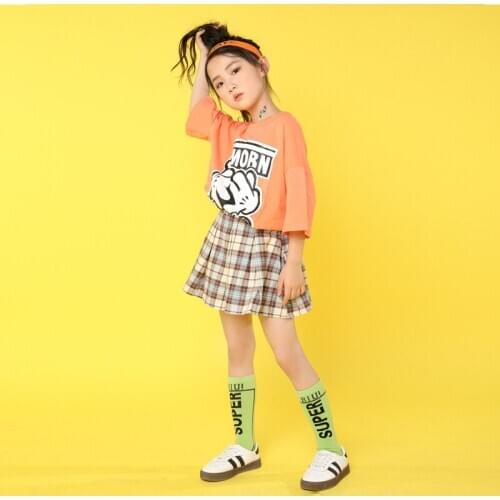 Kids Dance Clothes Ballroom Hip Hop Costumes for Girls T Shirt Jazz Dancing Skirt Competition Costumes Party Show Stage Wear