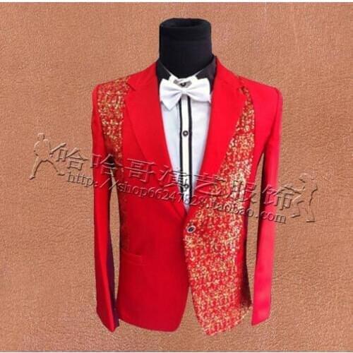 Singers mens suits designs masculino homme terno stage men sequins blazer dance clothes jacket star style dress punk red fashion