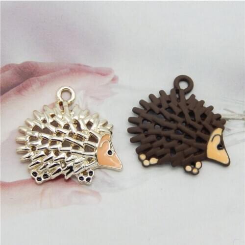 Julie Wang 4PCS Enamel Hollow Hedgehog Charms Alloy Gold Tone Cartoon Animal Pendant Bracelet Earrings Jewelry Making Accessory