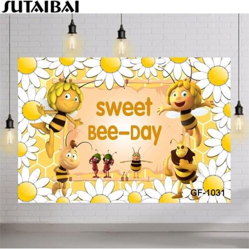 Sweet Bee Day Photography Background Sunflowers Cute Bee Baby Newborn Backdrops Photo Studio Birthday Party Backdrops Custom