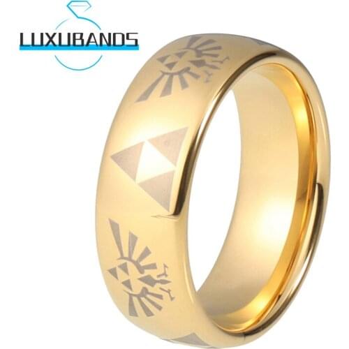 Men Wemen Tungsten Ring 8/6MM Engagement Domed Band Gold Polished Finished Custom Pattern Comfort Fit