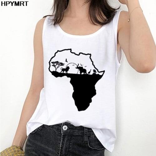 Summer Fun Graphics Map of africa Print Sexy Vest Harajuku Tank Tops Women Fashion Female Sleeveless Tee Clothes Streetwear Top