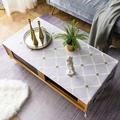 Fashion Home Nordic style cotton and linen Rectangle tablecloth embroidery plaid tablecloth Table flag Tea table cover