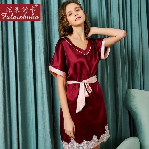 100% Natural Silk Sleepwear Female Summer Short Sleeve Silkworm Silk Nightdress Sexy Princess Wind Women Sleeping Dress S5652