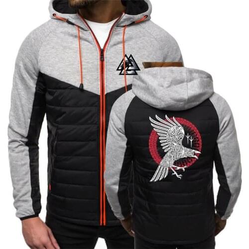2021 New Autumn Mens Viking Legend Ragnars Raven Print Hoodies Jacket Zipper Fashion Warm Fleece Padded Male Popular Coats