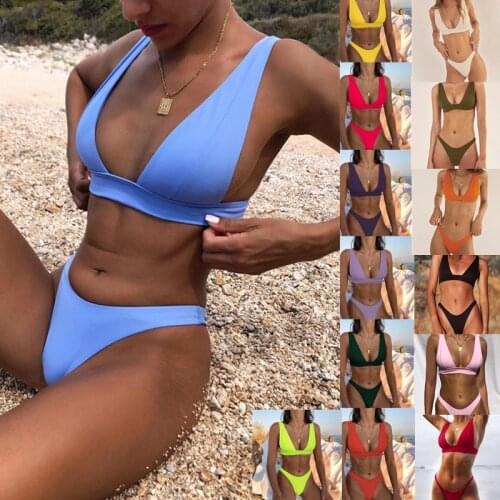 New Sexy Bikini 2021 Solid Swimsuit Women Swimwear Push Up Bikini Set Brazilian Bathing Suit Summer Beach Wear Swimming Suit XL