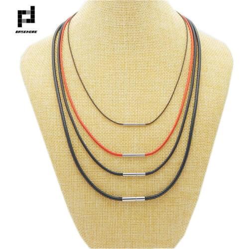 BASEHOME 1.0/1.5/2.0mm Black Red Leather Cord Wax Rope Necklace Chain 40/45/50 cm Stainless Steel Clasp Chain DIY Necklace