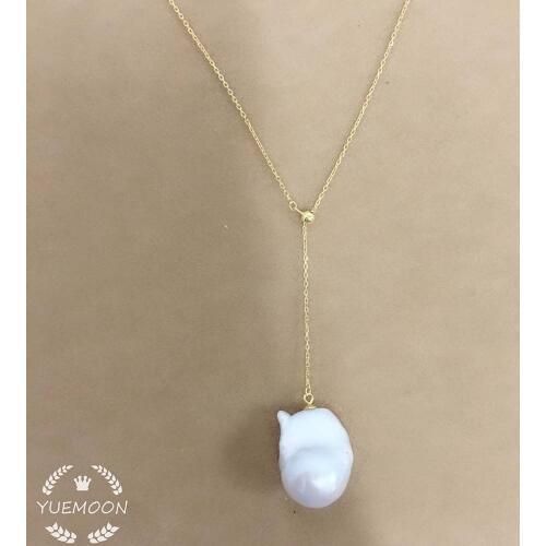 100% nature freshwater pearl pendant necklace,925 silver chain-14-16 mm big baroque pearl pendant necklace,silver and gold color