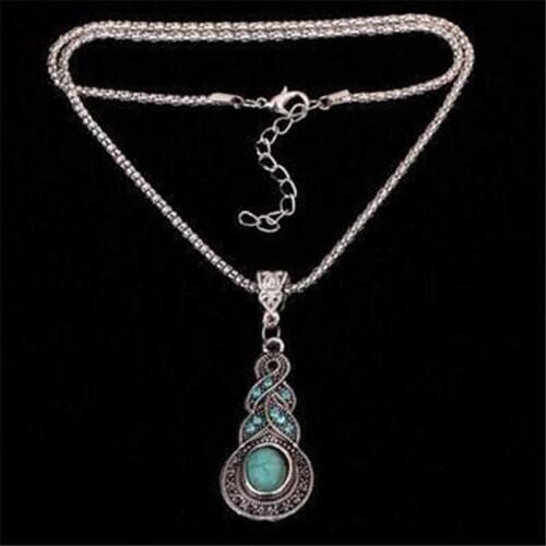 Retro Flower Shape Necklace Vintage Jewelry Pendant Silver Color Crystal Fashion Sweater Chain For Girl Lady Women Gift