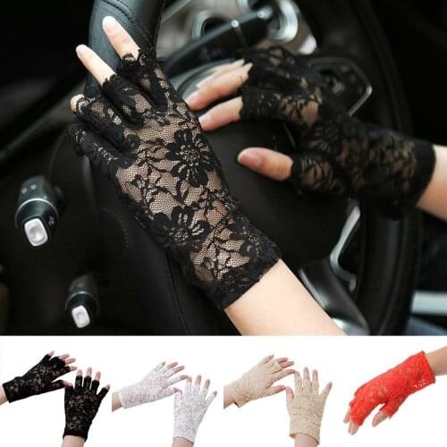 Fashion Sexy Summer Female Half Finger Sunscreen Short Lace Thin Gloves Women Driving Flower Pattern Fingerless Sun Gloves
