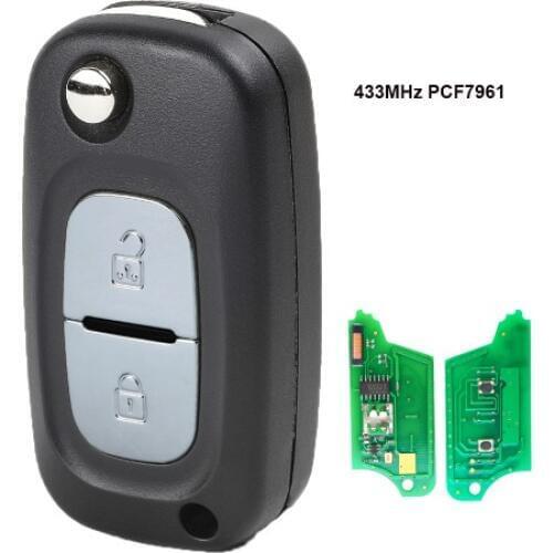KEYECU 2PCS Flip Remote Key Fob 2 Button FSK 434MHz PCF7961 for Renault Clio 3, Kangoo, Master