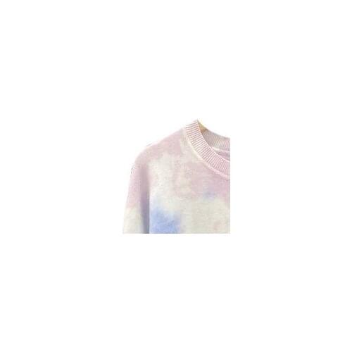 Rainbow Pink Smiley Face Pullover Women Tie-dye Round Neck Loose Knit Sweatshirts Early Autumn Hoodie HD509