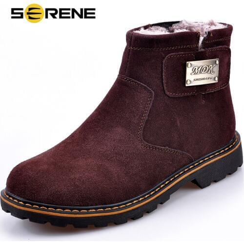 SERENE Brand Mens Boots High Quality Male Shoes Suede Leather Drive Shoe Warm Fur Winter Casual Snow Bot Man Mens Ankle Boots
