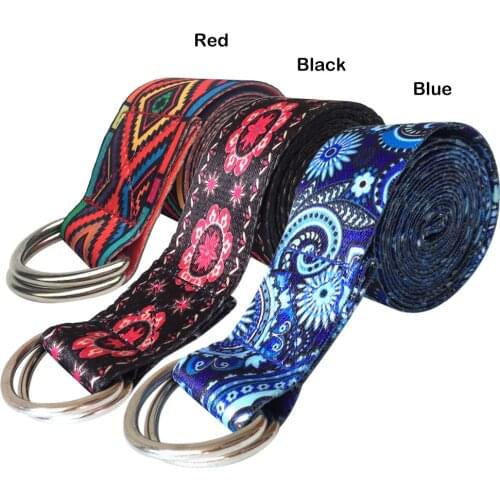 Sports Yoga Resistance BandPrinted Cotton Exercise Strap Adjustable Fitness Physical Therapy Flexibility Strap with Metal Ring