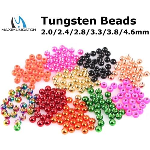 Maximumcatch 25pcs/lot 2.0-4.6mm Fly Tying Tungsten Beads Round Nymph Head Ball Fly Tying Material 18 Different Colors
