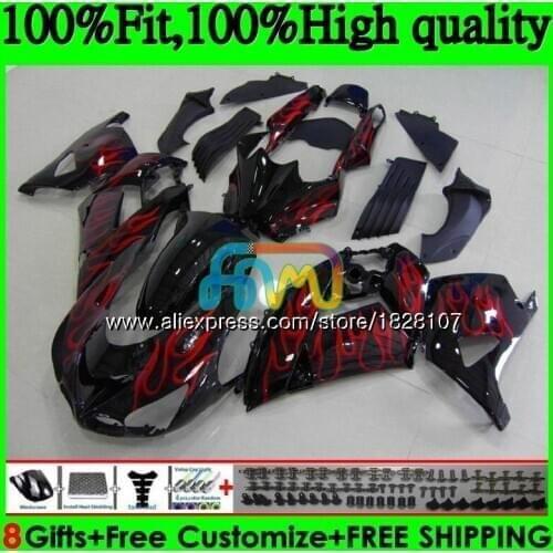 Injection For KAWASAKI ZX 14R ZX14R 06 07 08 09 10 11 21BS.44 ZZR1400 Red flames ZX-14R 2006 2007 2008 2009 2010 2011 Fairing