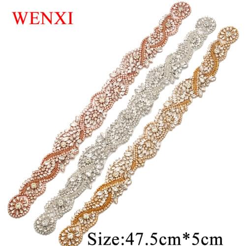 WENXI 30PCS Wholesale Silver Crystal Rhinestones Appliques For Wedding Dress Sash DIY Bridal Gown WX802