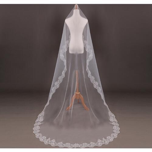 150cm Women Bridal Short Wedding Veil White One Layer Lace Flower Edge Appliques wedding accessories for women bride