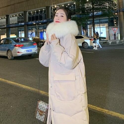 Womens Thick Long Parkas Cotton Padded Hooded with Fur Solid Ladies Causal Winter Jacket Big Pocket Warm Outerwear for Female