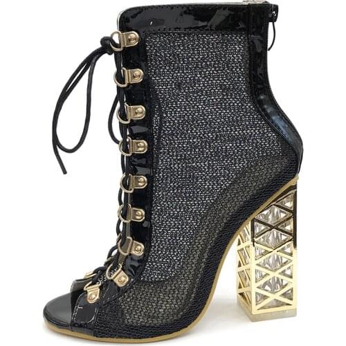 2021 New Summer Sandal Sexy Golden Bling Gladiator Sandals Women Pumps Shoes Lace-Up High Heels Sandals Boots Gold 42 43