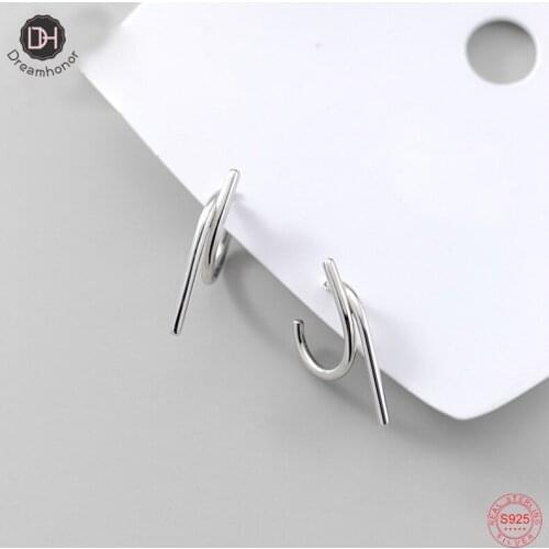 Dreamhonor Luxury Geometric 925 Sterling Silver Hook Vertical Bar Stud Earrings for Women Gifts