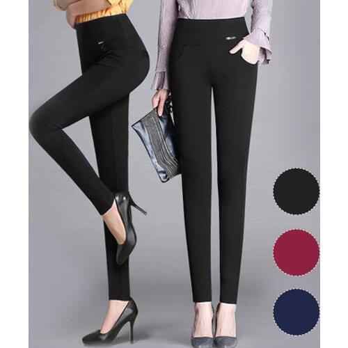 S-5XL Plus Size Winter Leggings Women High Waist Stretch Thick Solid Skinny Elastic Warm Velvet Pencil Pants Lady Office Trouser