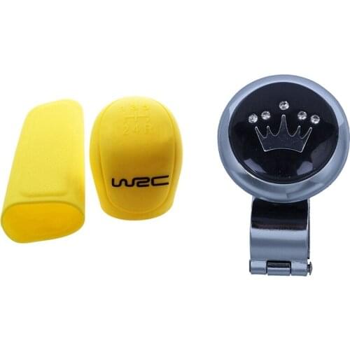 1 Set Gear Shift Collars Silicone Gear Head Shift Knob Cover & 1 Pcs Crown Pattern Handle Steering Wheel Knob