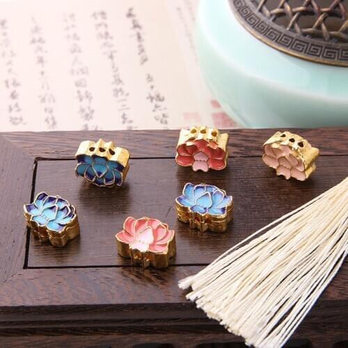 10pcs Cloisonne Diy hand-made Hairpin Bracelet Pendant Chinese Style Lotus Accessories Ethnic Retro Style Enamel Accessories